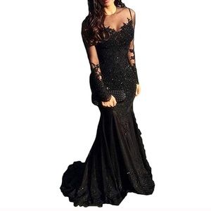 Black long sleeve mermaid special occasion dress